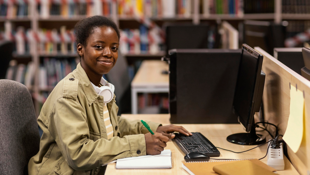 young-woman-studying-library